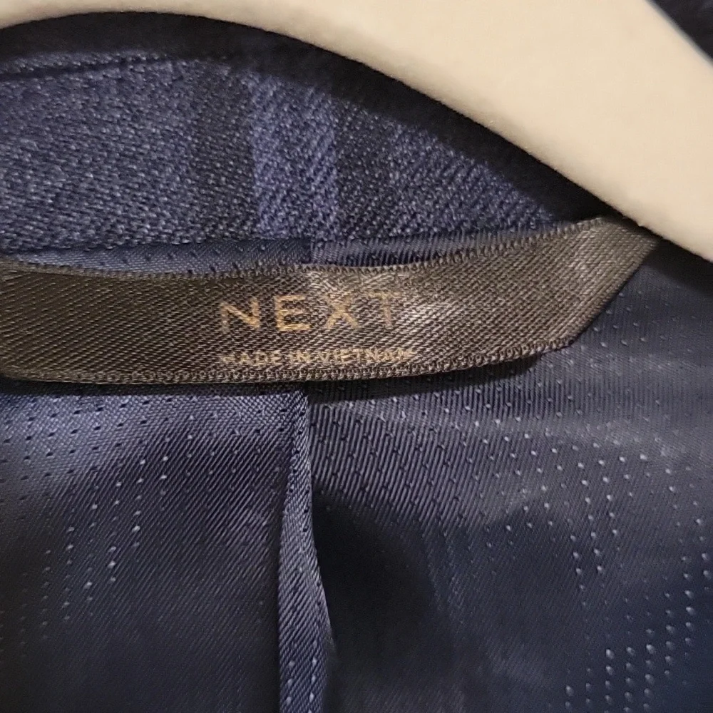 7Y Next Navy Blue Skinny Fit Check Blazer - Picture 3 of 11